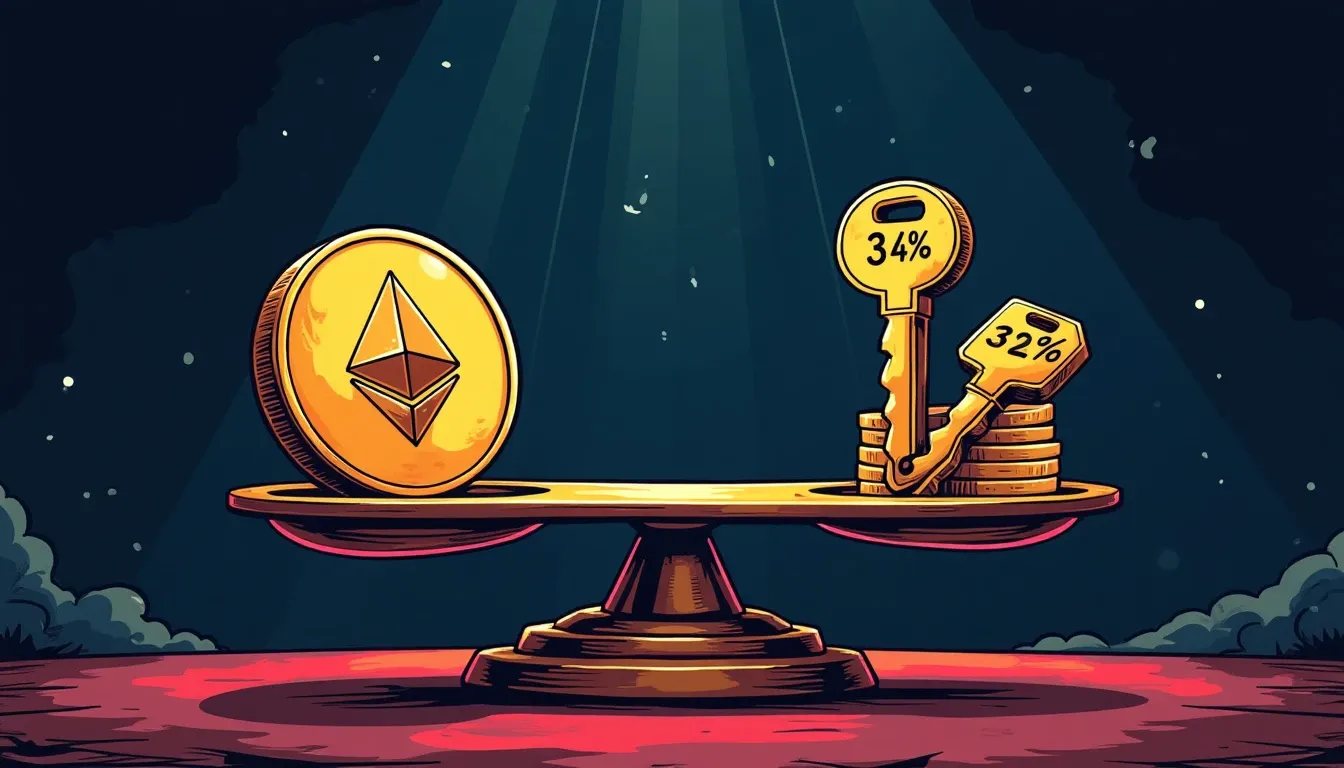 Balance scale comparing Spark Savings ETH at 1.45% yield versus staking validator keys at higher rates
