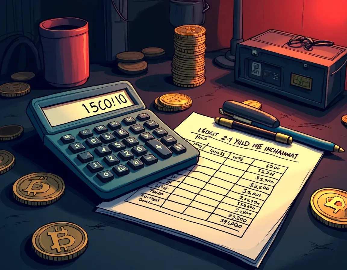 Financial calculator and spreadsheet displaying annual income loss from synchronized stablecoin yield drops