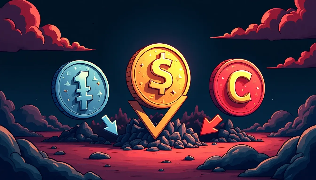Jupiter USDC, Sky SKY, and Compound V3 USDC tokens with declining yield percentage arrows