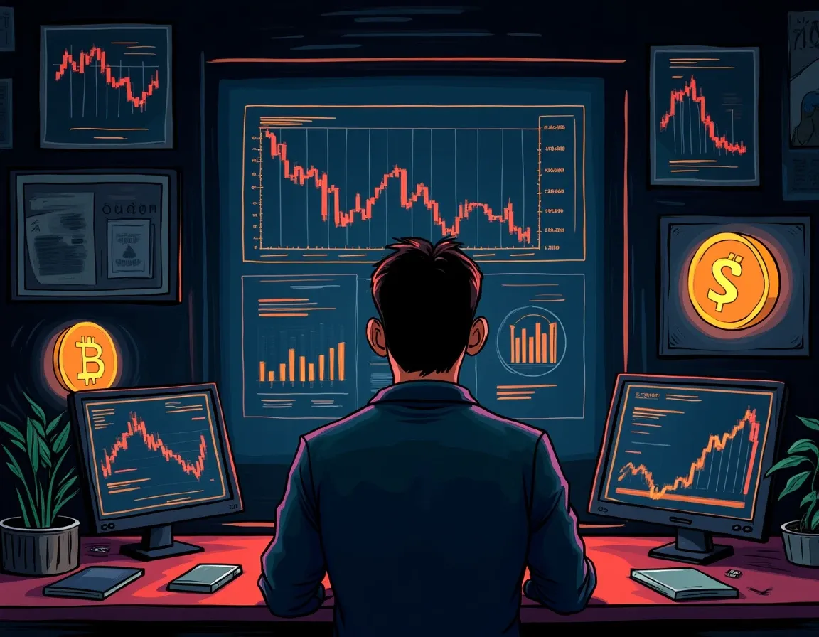 Trader reviewing stablecoin protocol rate drops across multiple DeFi platforms on computer screens