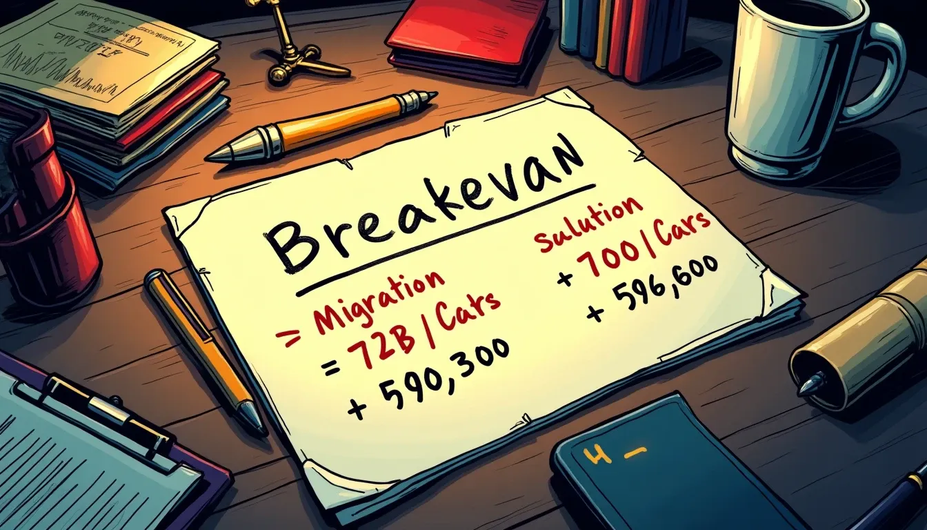 Breakeven formula showing rate differential, migration costs, and time variables for yield optimization