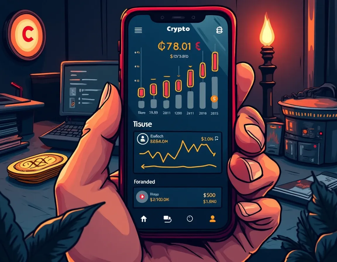 Mobile crypto portfolio app showing automated yield rate alerts and threshold notifications