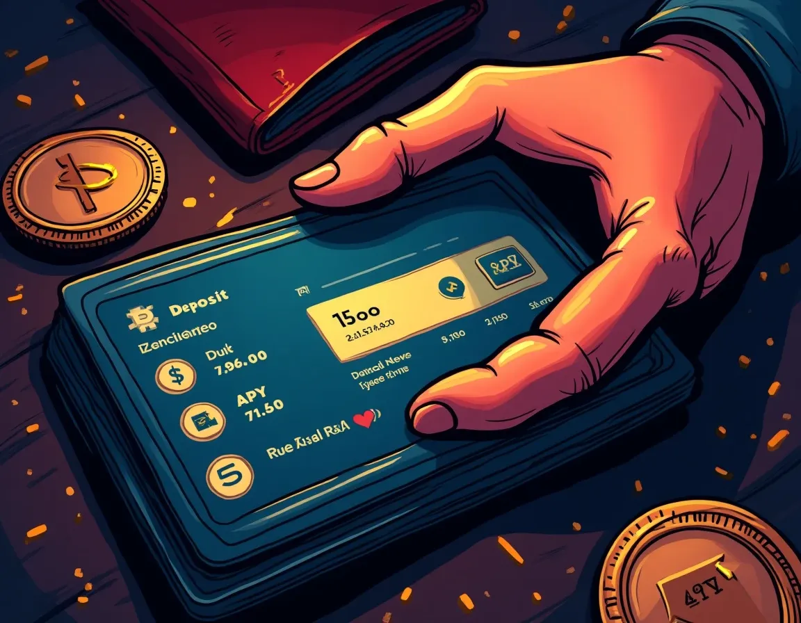 Wallet interface displaying stablecoin deposit amounts and current annual percentage yield rates