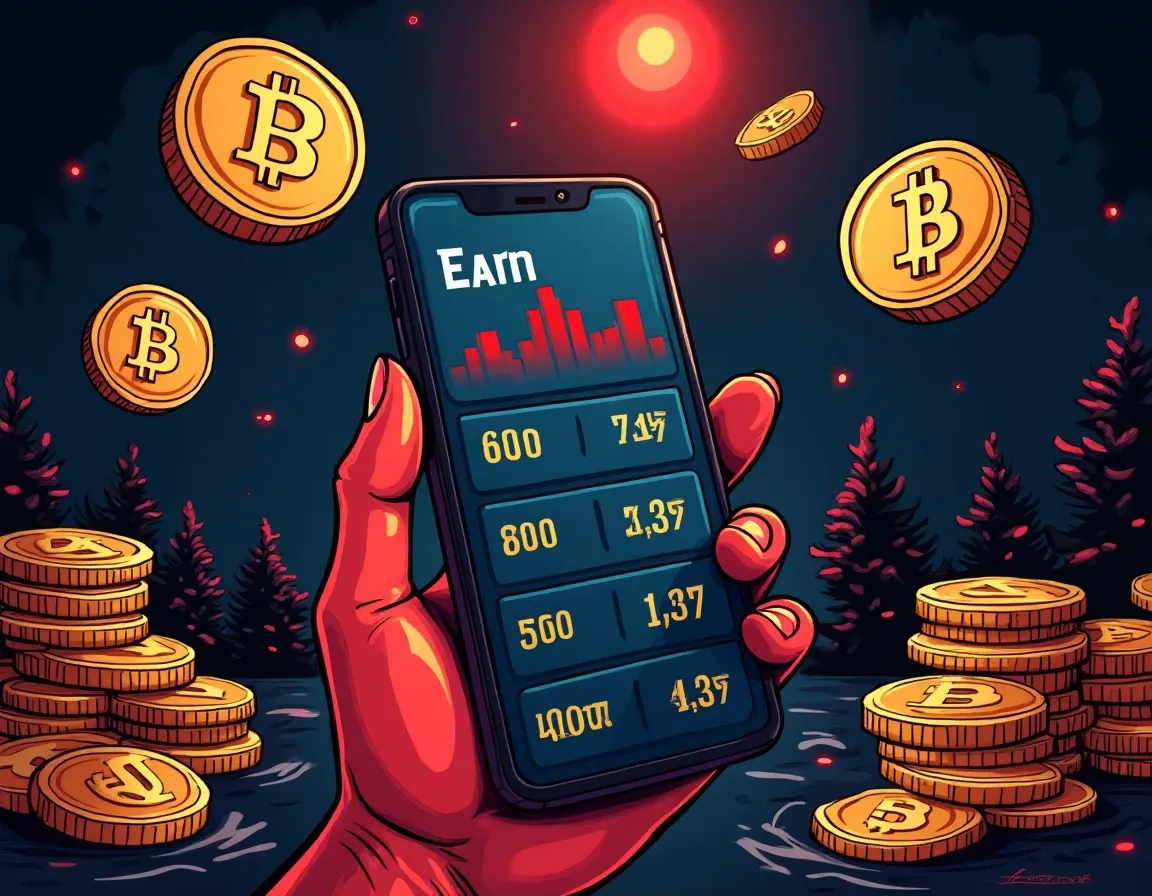 Mobile screen displaying CeFi platform earn product with stablecoin balance and yield percentage