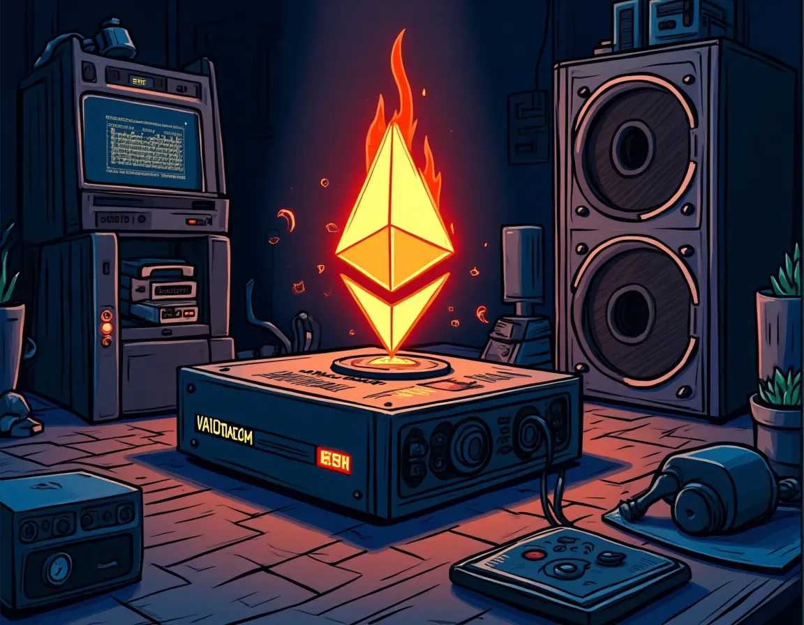Ethereum validator equipment with flame symbol representing fee burning mechanism