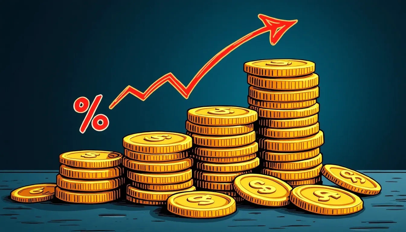 Stacked coins showing real vs nominal yield with inflation rate indicators