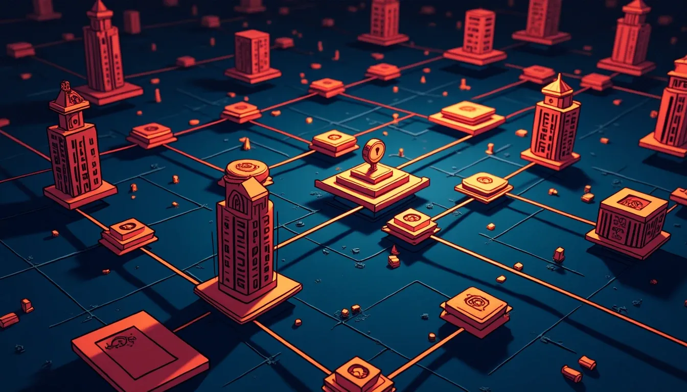 Proof-of-stake network diagram showing validator nodes, staked tokens, and reward distribution pathways