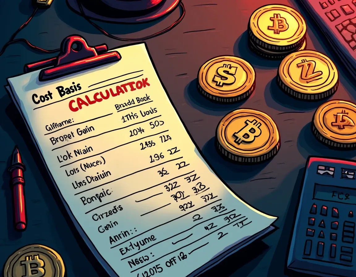 Cryptocurrency cost basis calculation showing Least Tax First Out method optimizing taxable gains