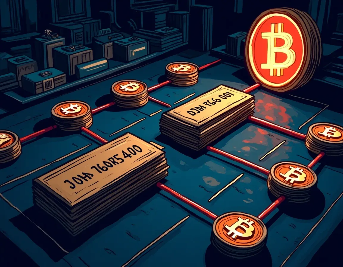 Network visualization displaying connected cryptocurrency wallets and shared funding source patterns