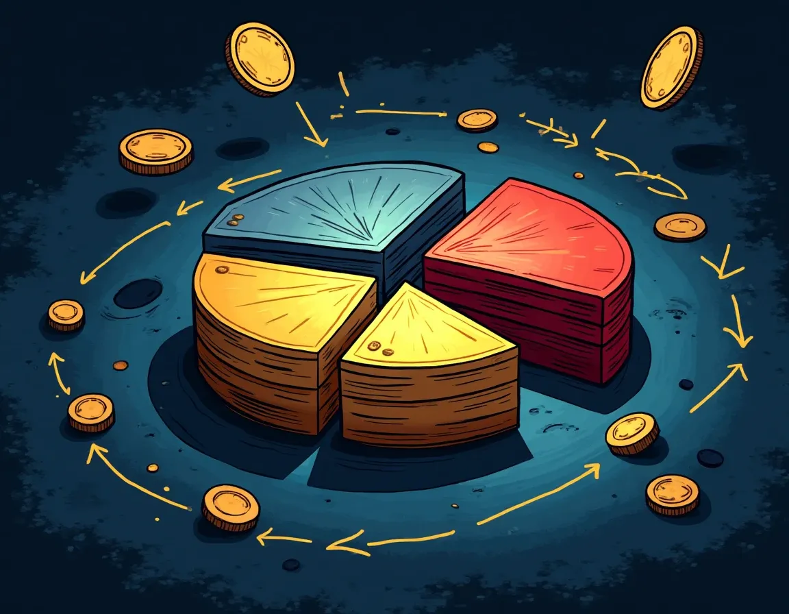 Pie chart of locked vs unlocked tokens with timeline arrows to future unlock events