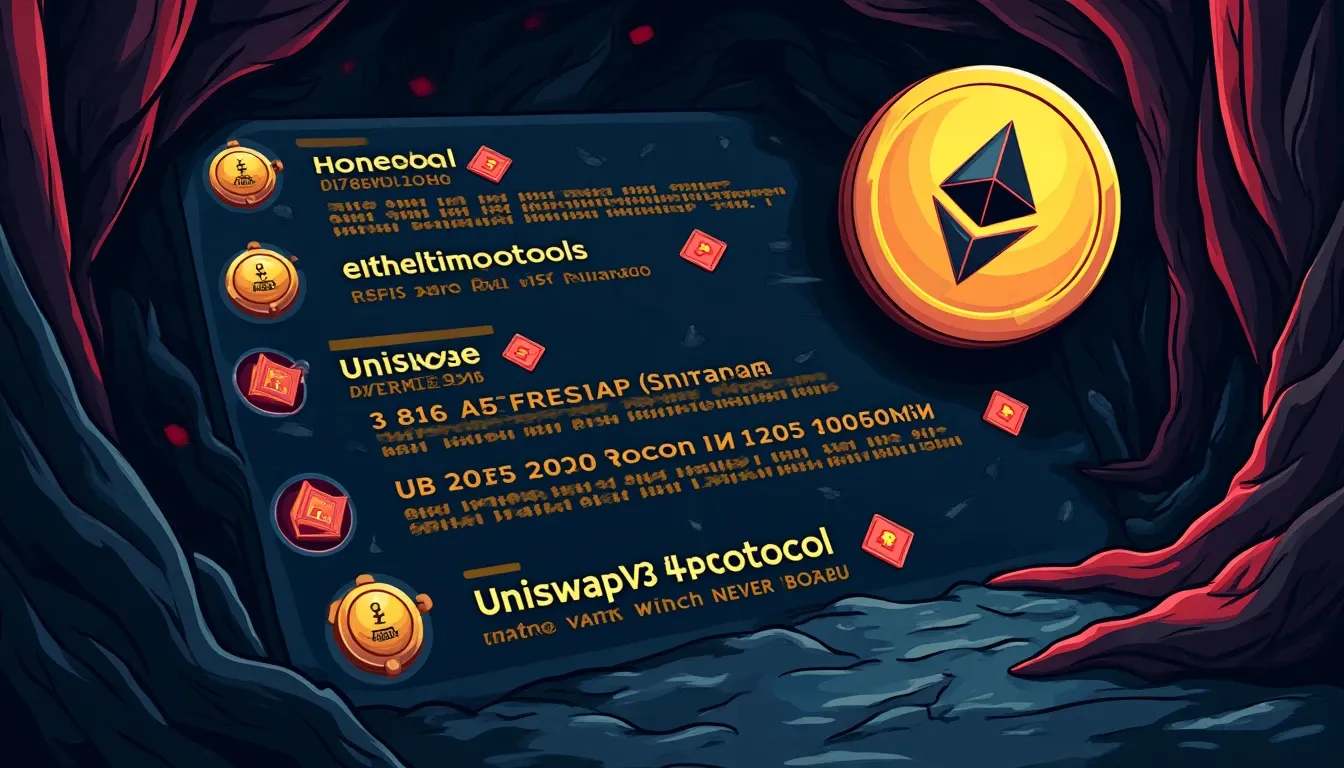 Ethereum contract addresses with verification marks and Uniswap V3 logo
