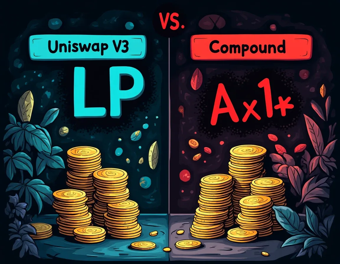 Yield comparison chart showing Uniswap V3 versus Aave and Compound rates