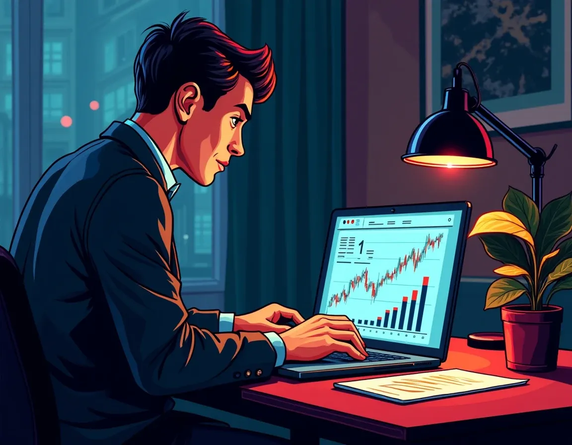 Analyst reviewing DeFi liquidity pool data and yield metrics on laptop computer