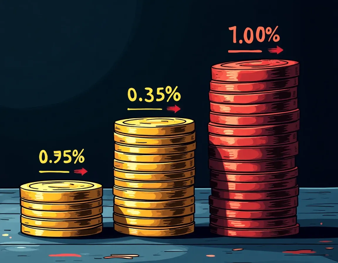 Fee tier structure showing 0.05%, 0.30%, and 1.00% brackets with volume indicators