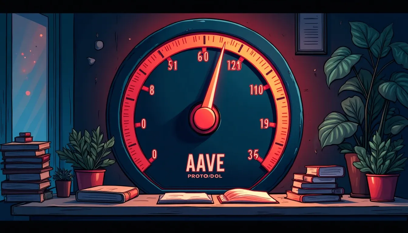 Aave protocol health factor gauge showing collateralization ratio metrics