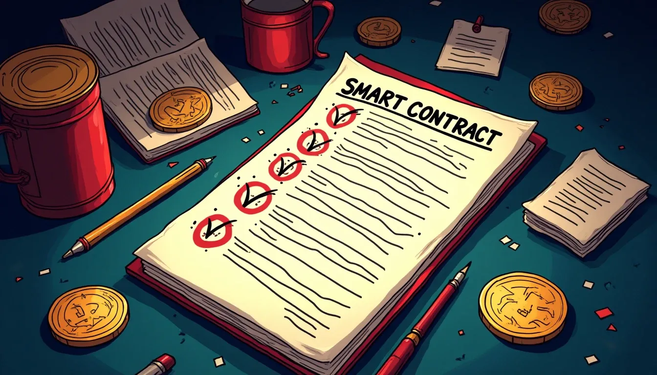 Smart contract audit documents with security verification seals and protocol assessment checklist