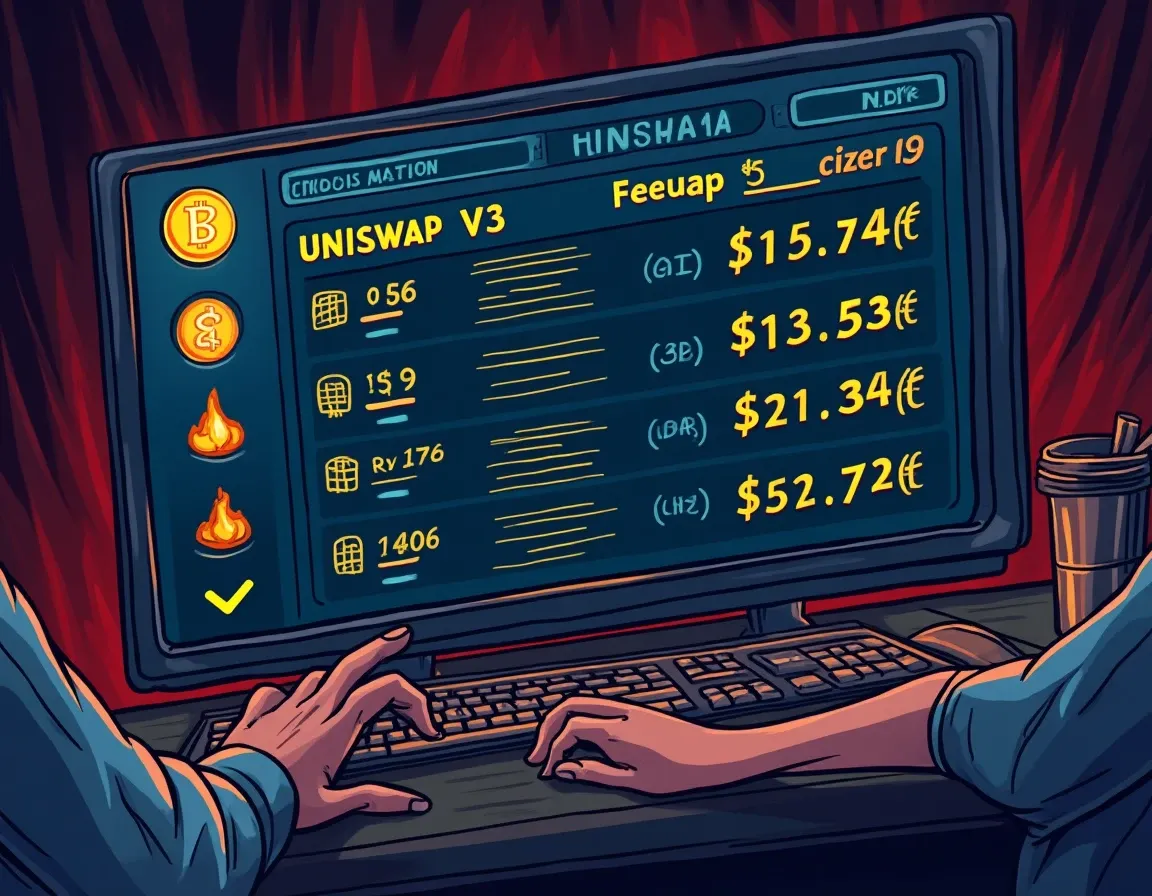 Blockchain transaction log displaying Uniswap V3 pool metrics and fee tier data