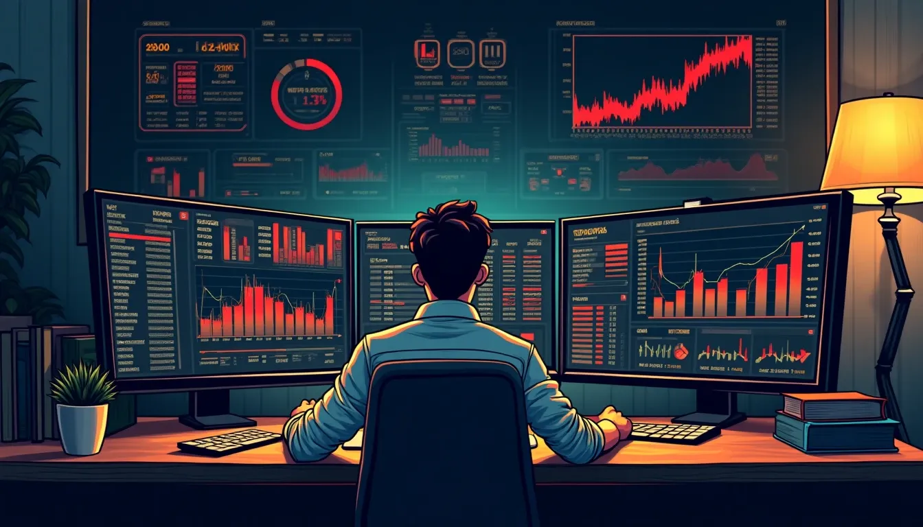 Trader examining DeFi position data on multiple screens during yield tracking incident