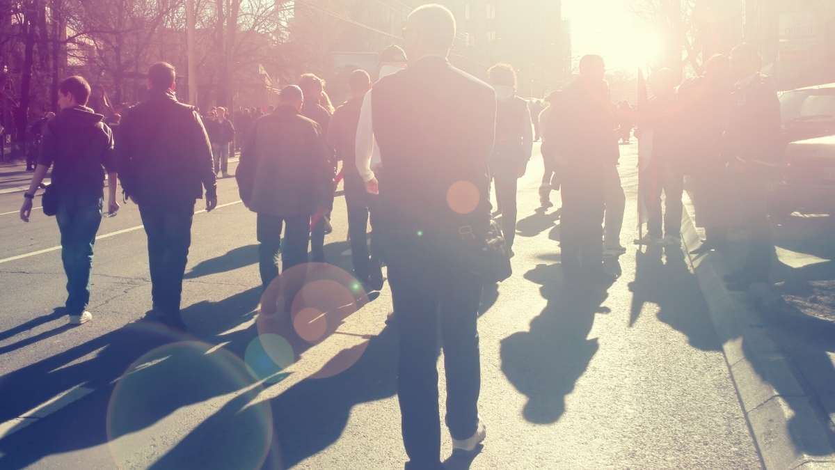 Sex work activists gather in a Los Angeles street to protest for sex worker rights.