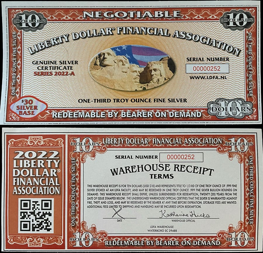 2022-A - LDFA $10 Silver Certificate