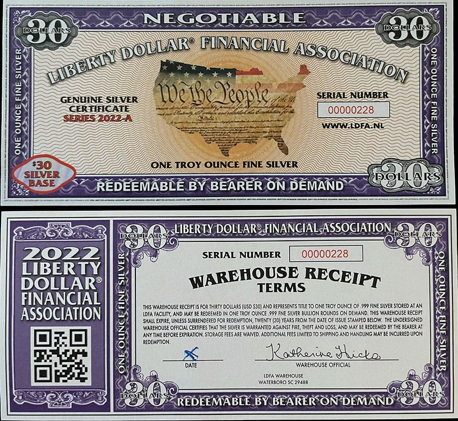 2022-A - LDFA $30 Silver Certificate