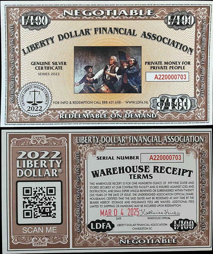 2022 - LDFA 1/100oz Silver Certificate