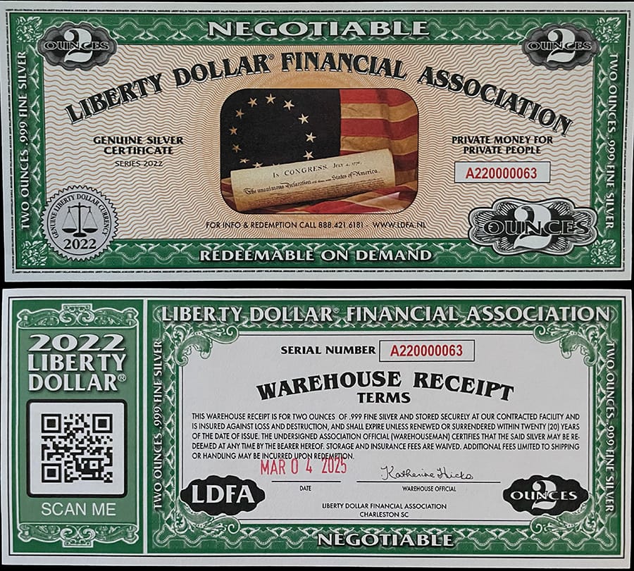 2022 - LDFA 2oz Silver Certificate
