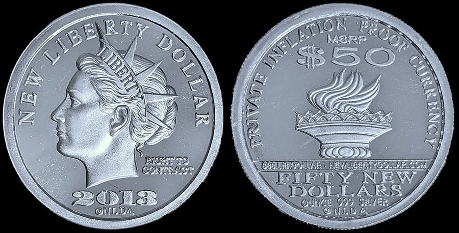 2013 $50 NORFED New Liberty Dollar Proof Smooth Rim