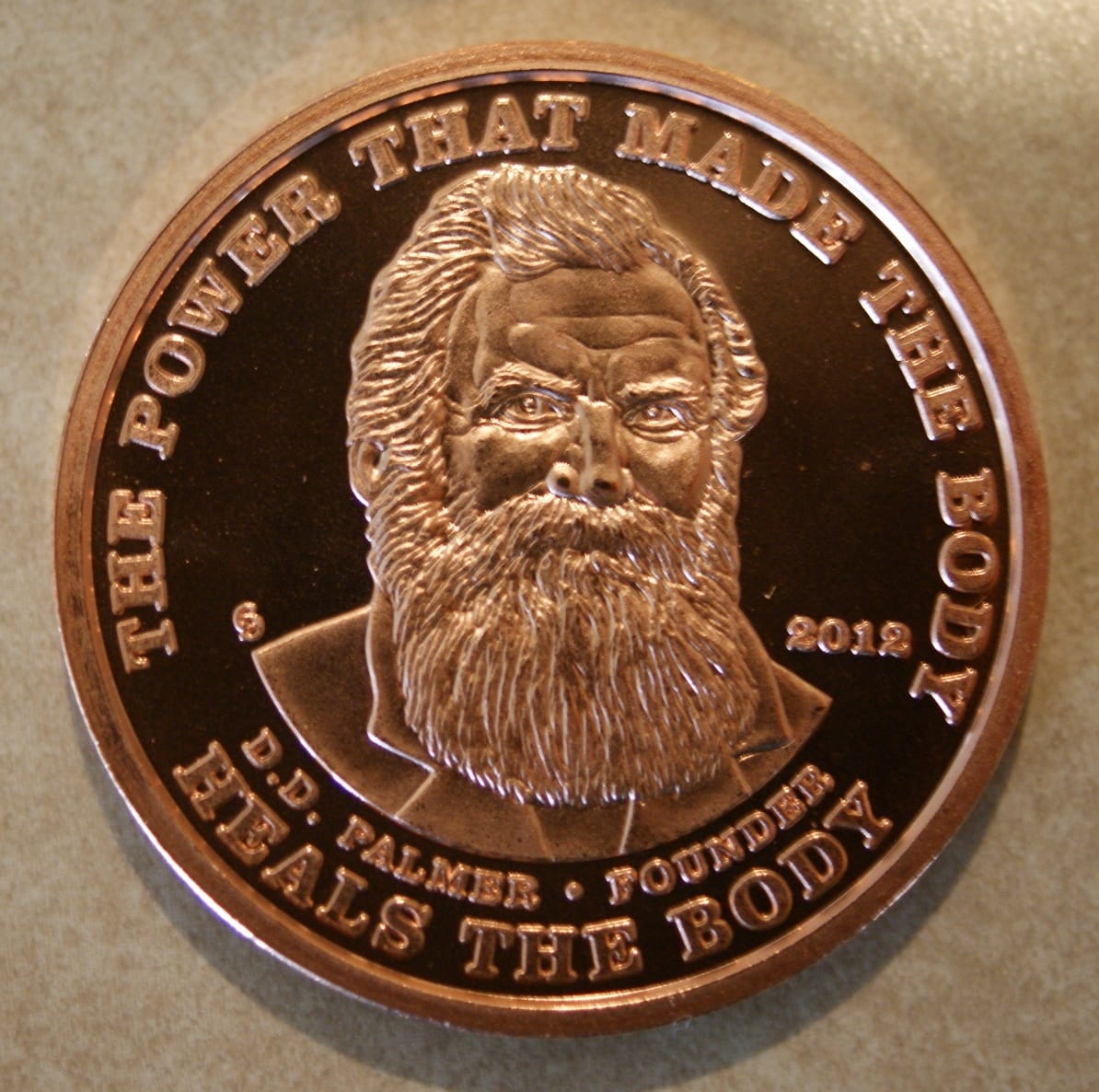 2012 D.D. Palmer copper obverse