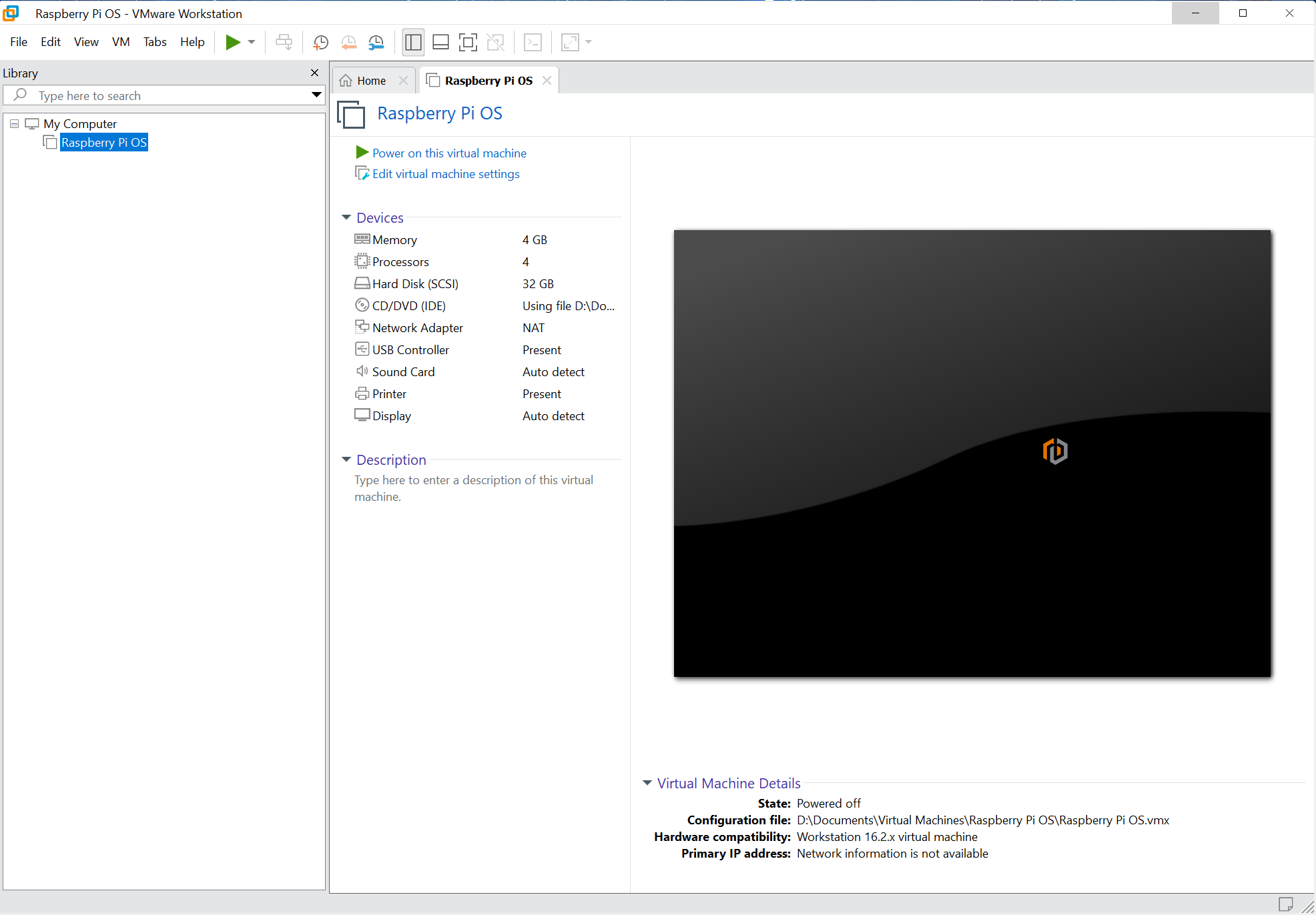 Raspberry Pi OS su VMware