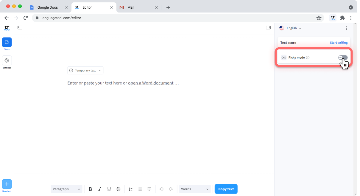Also, you can activate and deactivate picky mode in your editor.