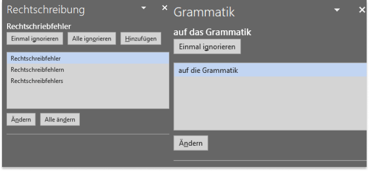 Korrekturanzeige bei Word