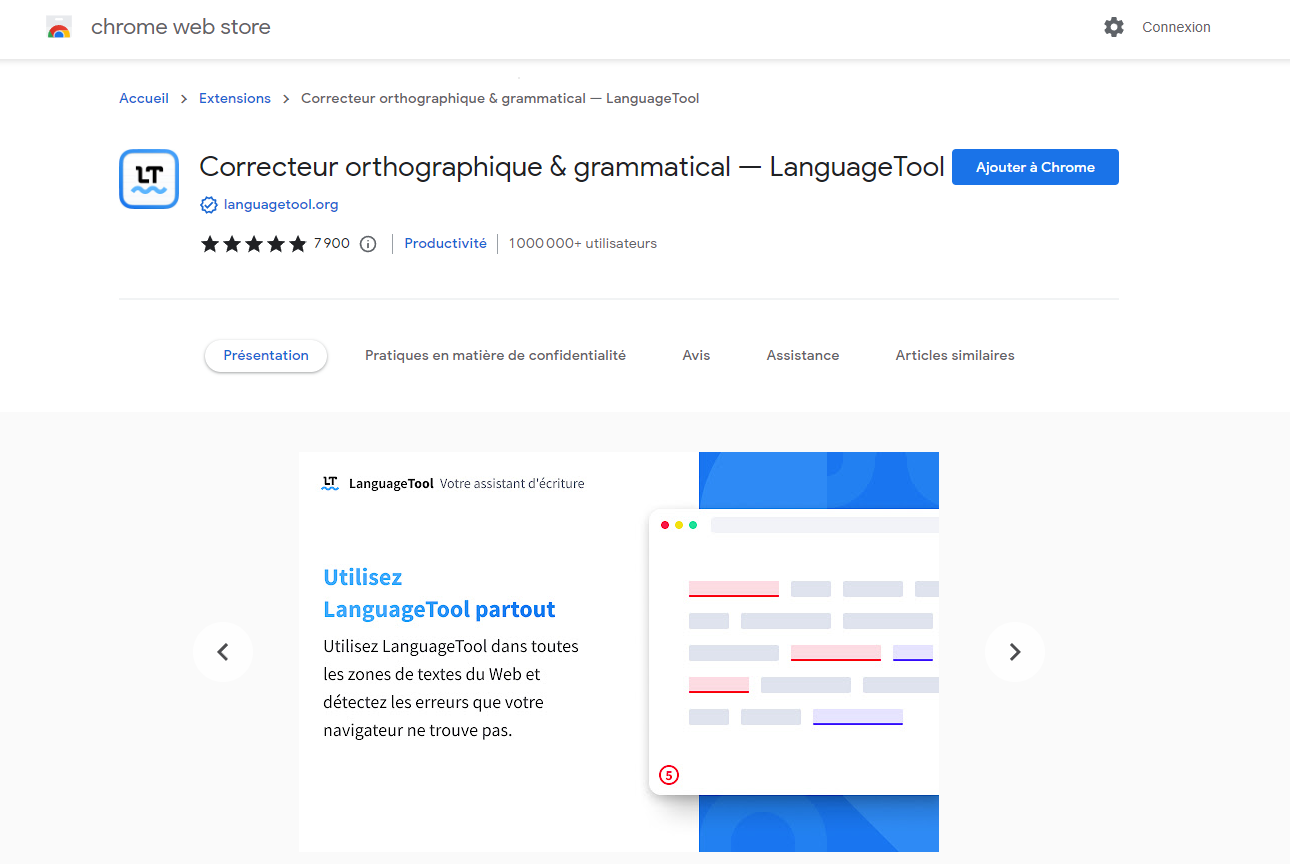 Capture d'écran d'installation du plug-in LanguageTool sur Google Chrome