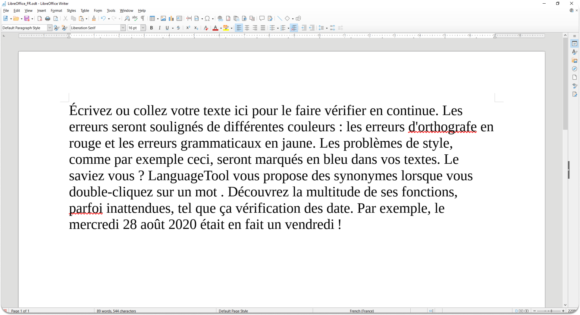 Visualisation des corrections sur le logiciel de traitement de texte LibreOffice