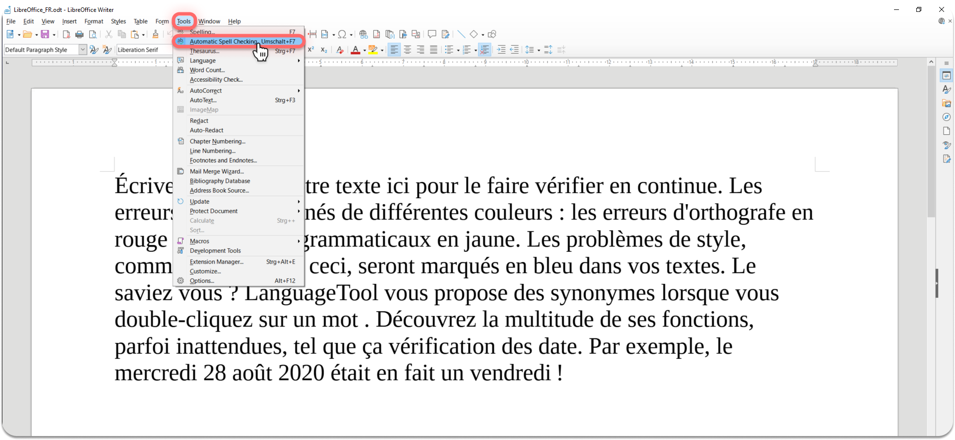 Correction automatique de LanguageTool sur la suite open source LibreOffice