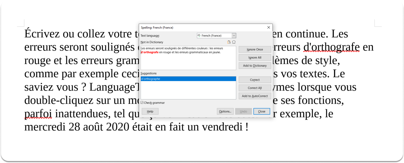 Correction sur un logiciel de traitement de texte LibreOffice