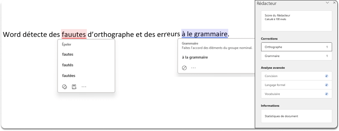 Type d’erreurs détectées par le logiciel de traitement de texte Microsoft Word.