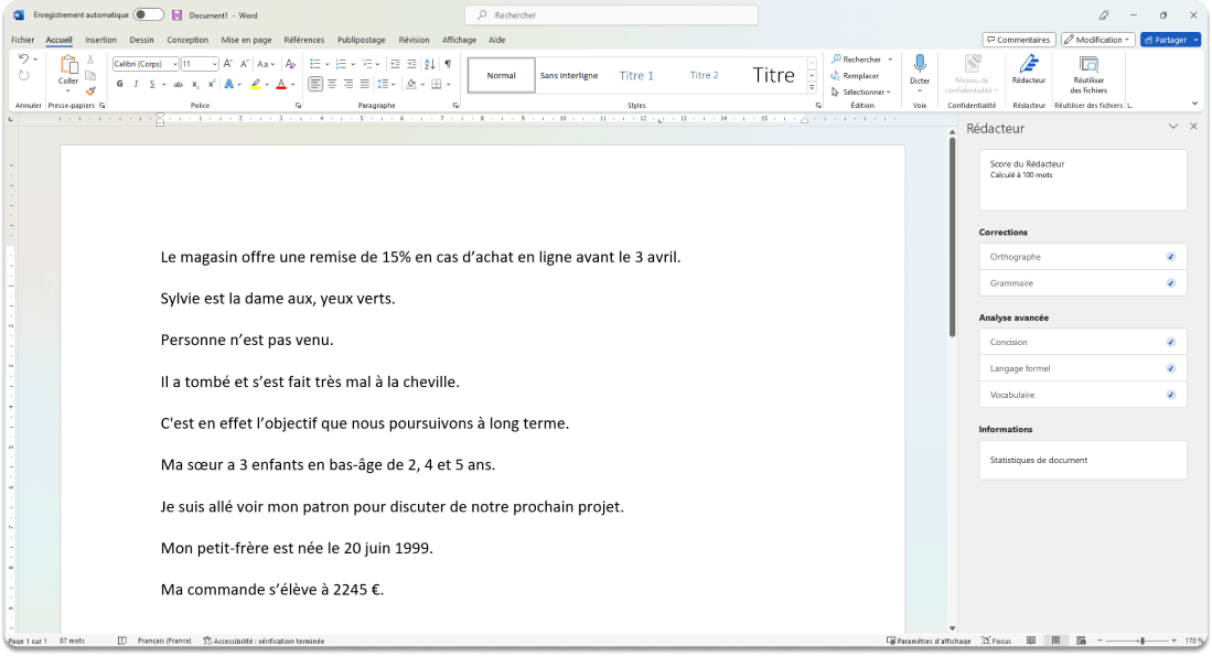 Erreurs non détectées par Microsoft Word lors de la correction d’un texte.