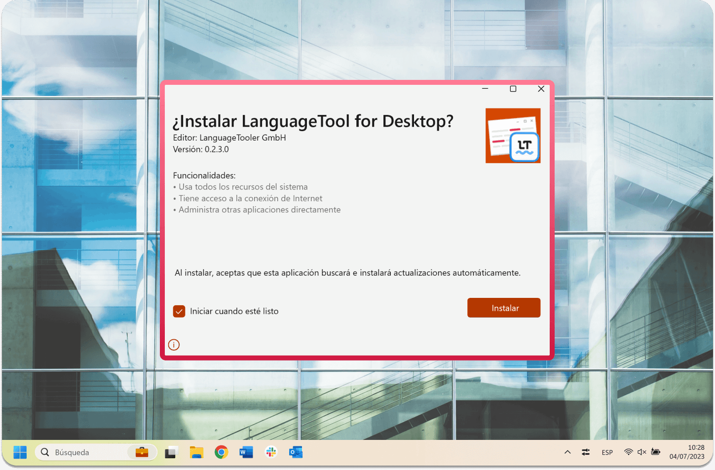 Cómo instalar Windows App para LanguageTool paso primero.