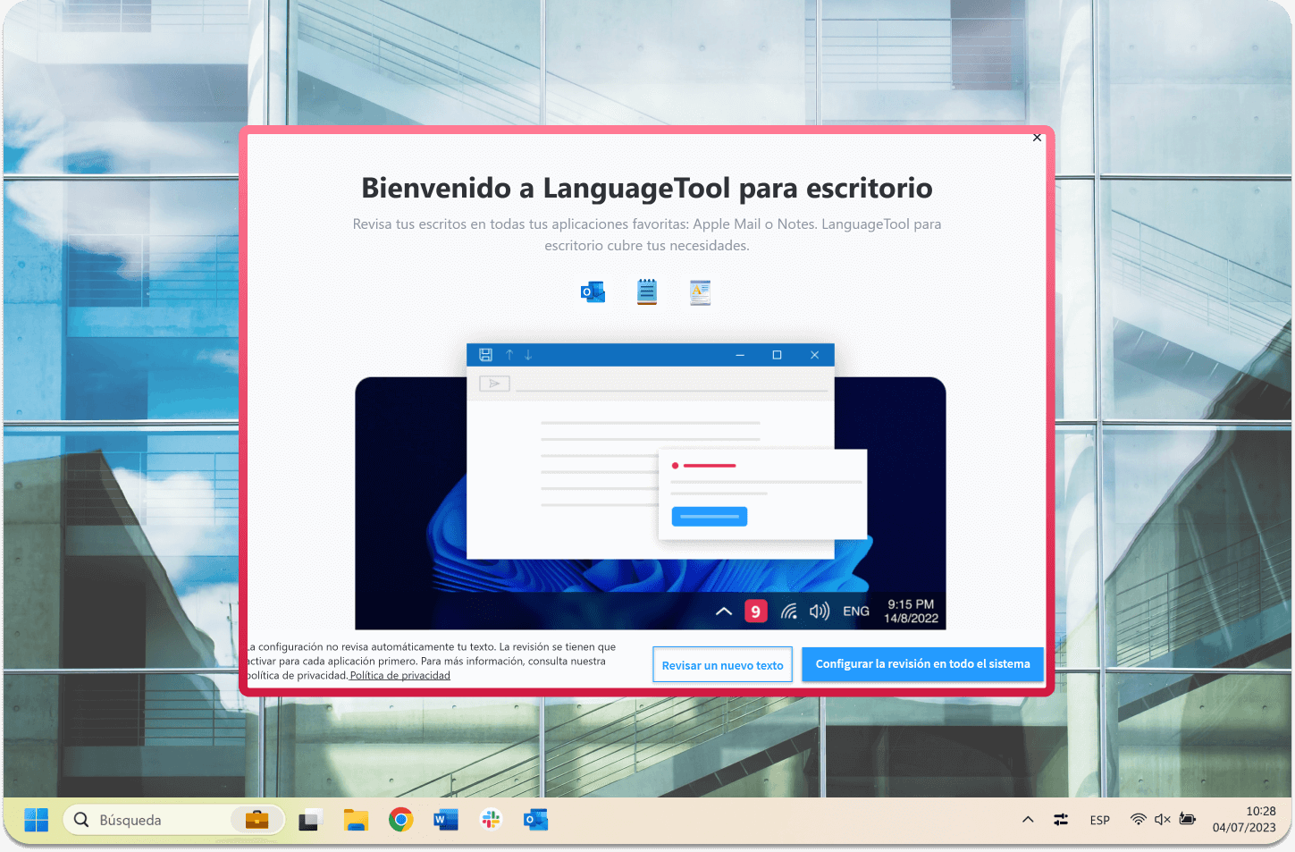 Paso tercero para instalar LanguageTool para Windows.