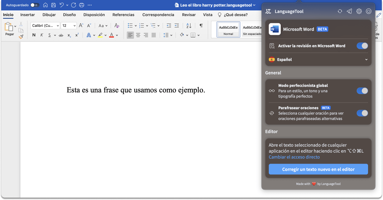 Word y LanguageTool funcionando juntos.