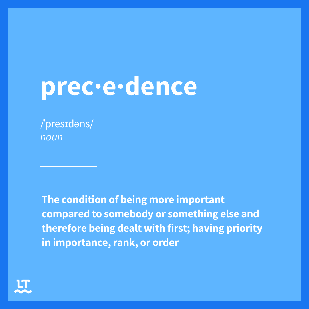 Image shows phonetic spelling of "precedence" as well as its definition.