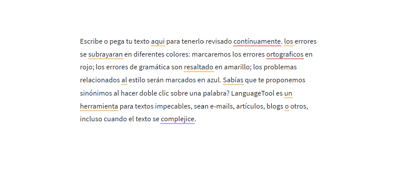 Un texto corregido con LanguageTool.