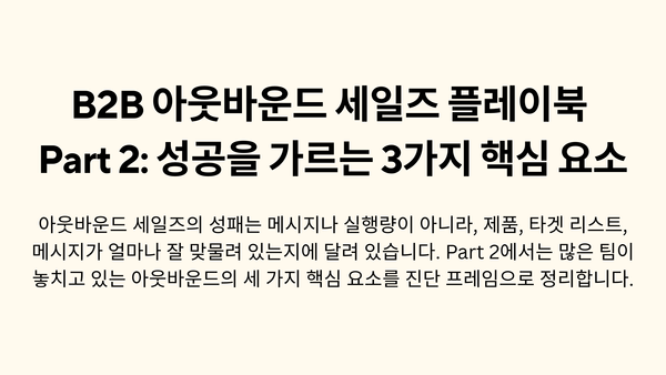 B2B 아웃바운드 세일즈 플레이북 Part 2: 성공을 가르는 3가지 핵심 요소