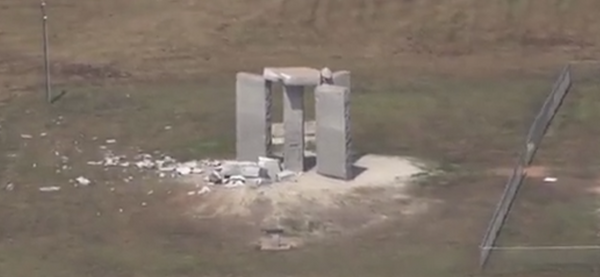 Georgia Guide Stones Taken Out By Direct Energy Weapon or Explosive Hitting The Russian and Chinese Side