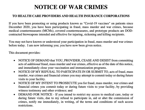 NOTICE OF WAR CRIMES
