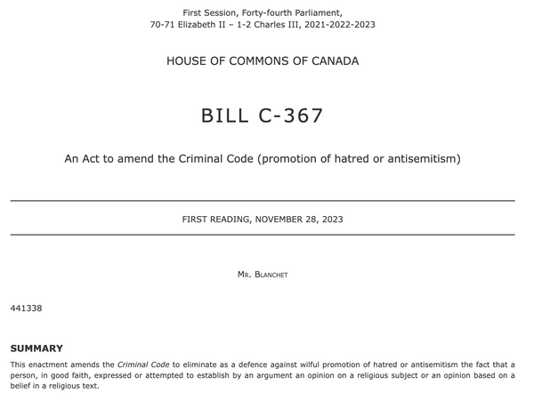 Bill C-367 Threatens To BAN Biblical Christianity In Canada By Prohibiting “Antisemitism”