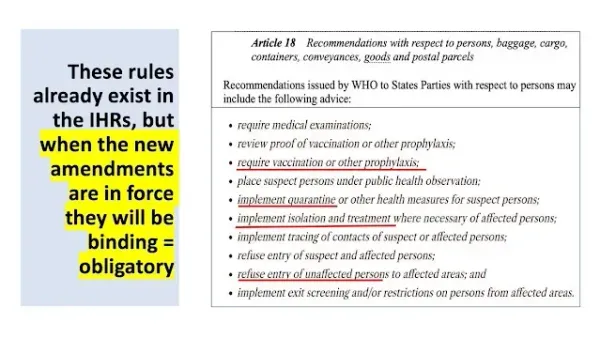 International Health Regulations (IHR) | The right to restrict your travel?  = Yes,  Quarantine you?  = Yes,  Require vaccinations?  = Yes + Regulatory Weakening and Liability Waivers For Experimental Products