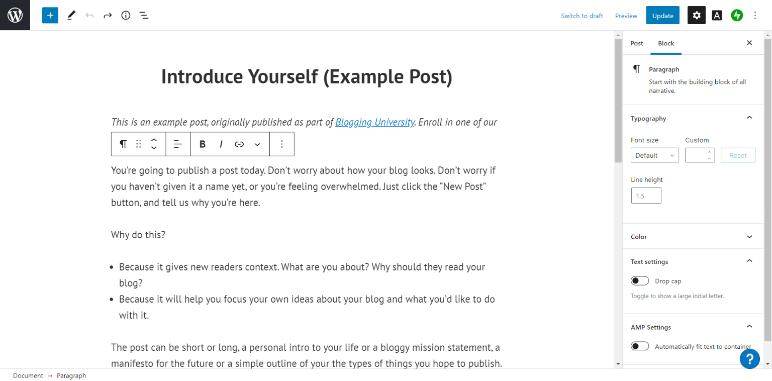 Gutenberg editor is a block based editor that allows great granular control over elements