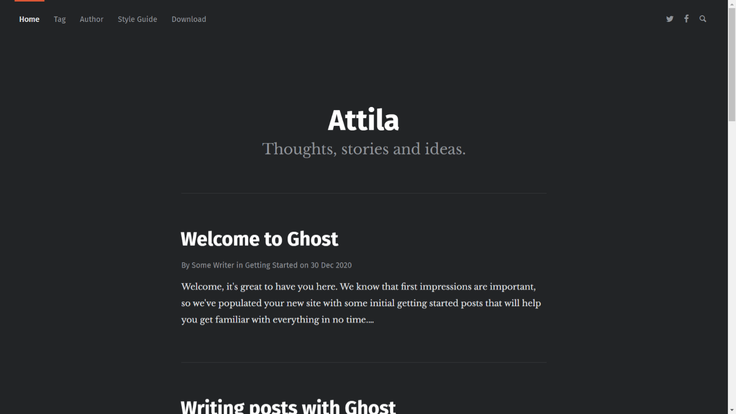 Dark minimalist theme for Ghost: Attilla.